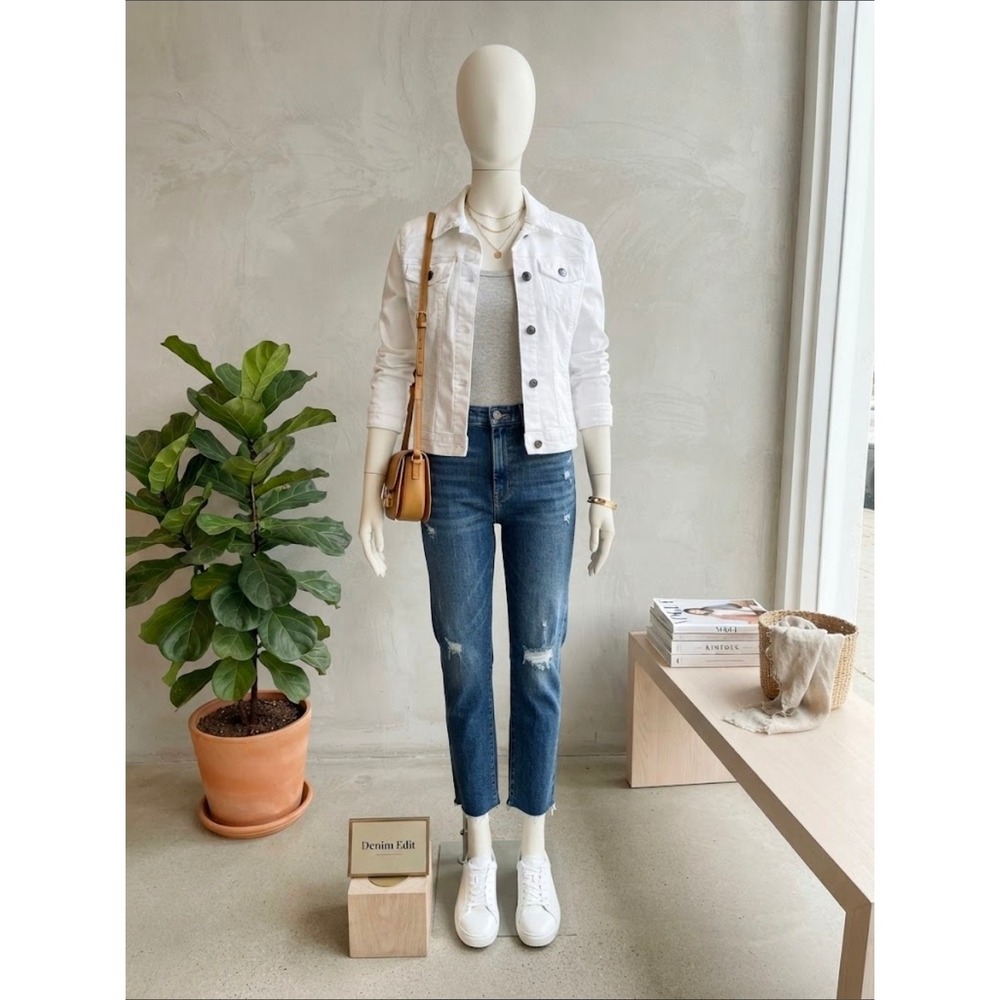 Wrangler Womens White Denim Jacket Size Small Classic Trucker Jean Jacket